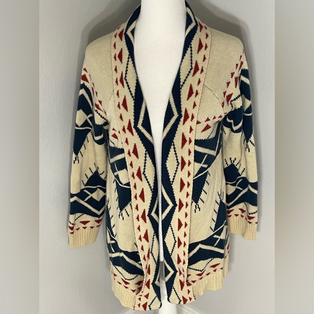 ESCIO Cream Navy Red Aztec Drifter Cardigan Size Large